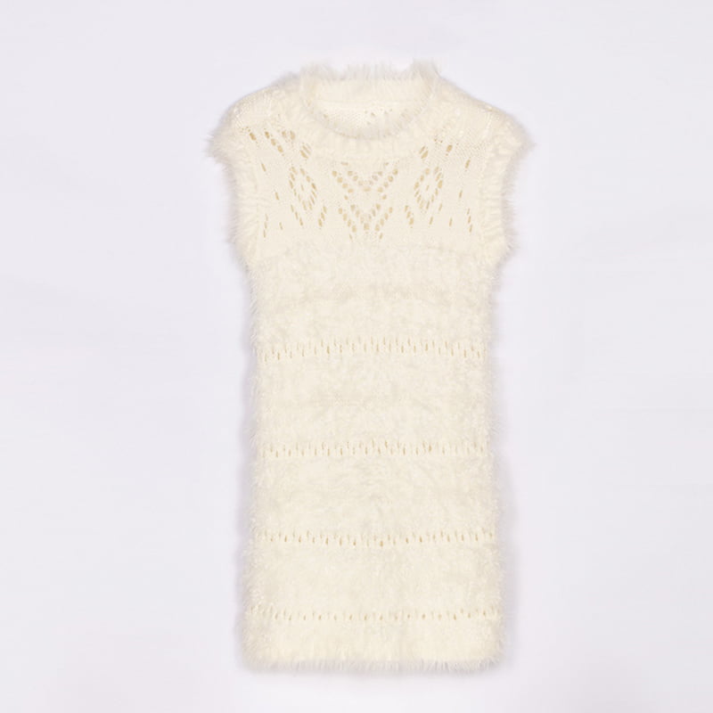 SM-K0043 Samhraidh Mohair Gúna Cniotáilte Muinchille Gúna Fraincis Hollow Buning