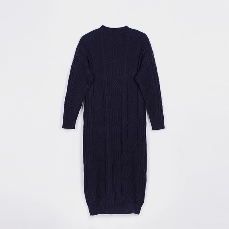 SM-K0032 Fómhar/Geimhreadh V-mhuineál na mBan Gúna Cniotáilte Jacquard Dath Soladach