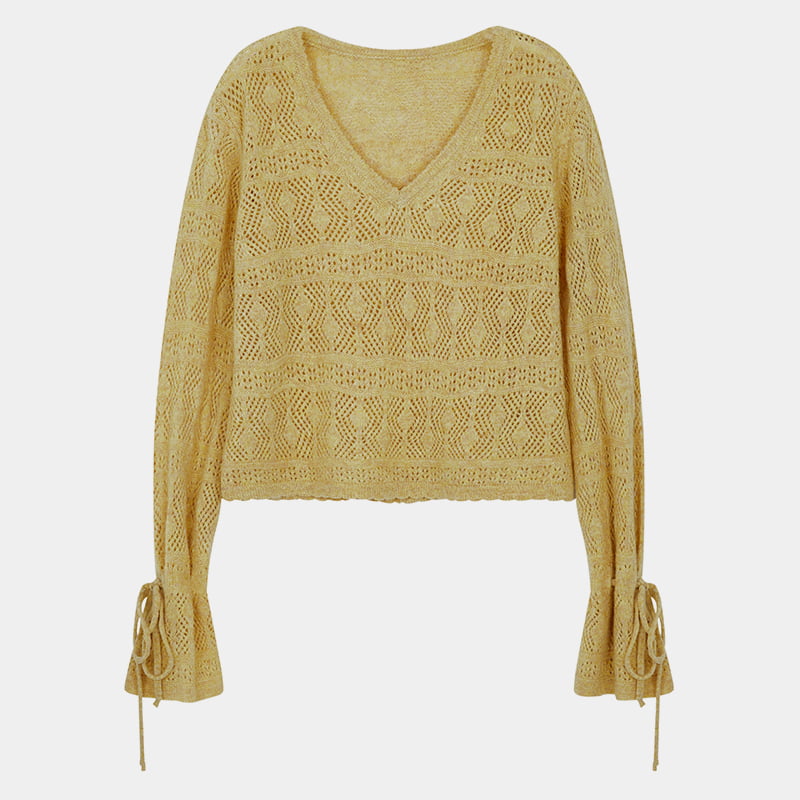 ML2201 Gearr-Amach Ceangal V-mhuineál Geansaí Pullover Cniotáilte