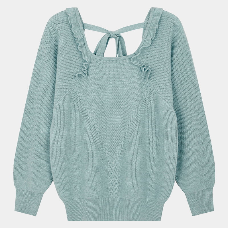 ML2216 Ar ais Hollow Bubble Muinchille Cniotáilte Geansaí Pullover Geansaí
