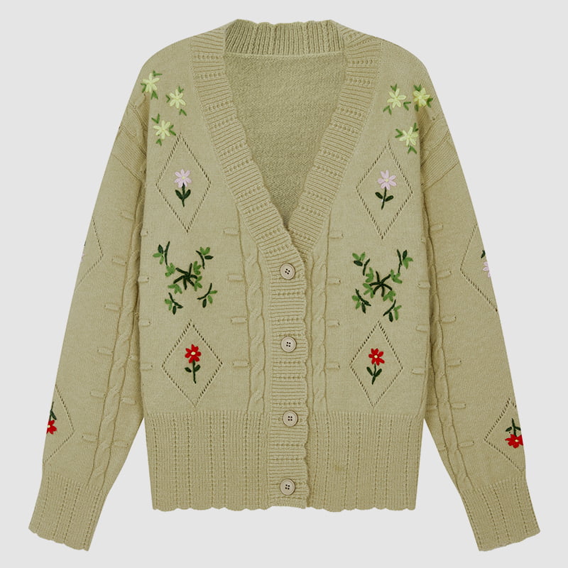 ML2213 Jacket Cardigan Cniotáilte Glas Avocado Retro Seapánach Lámhdhéanta