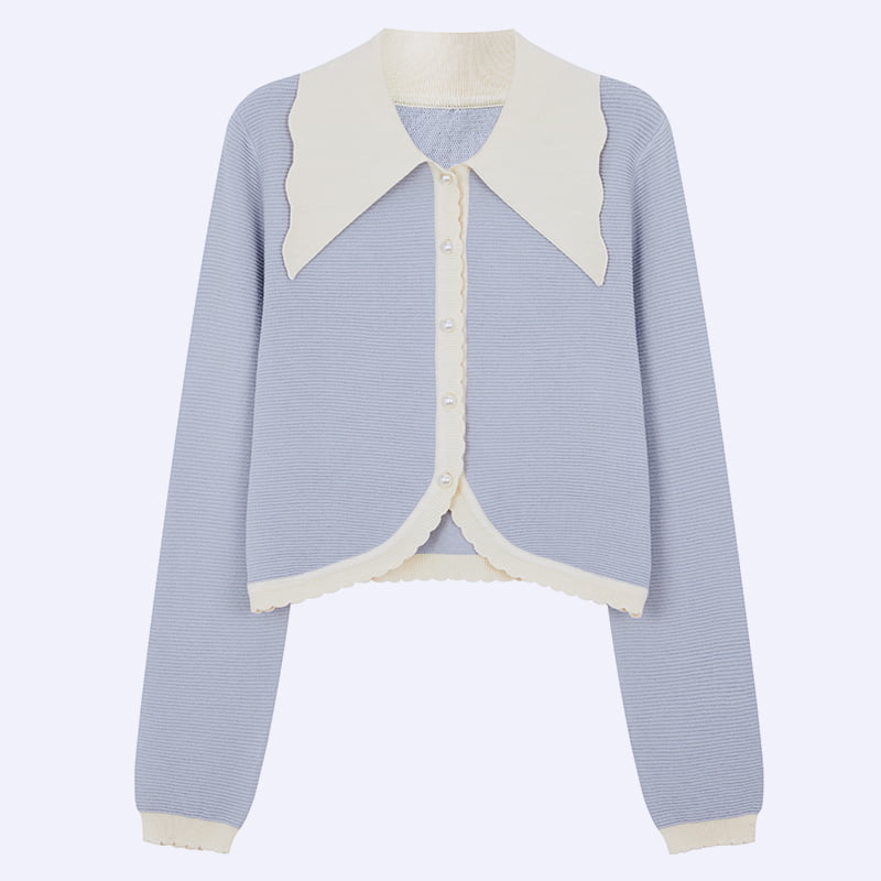 ML2210 Collar Doll Francach Pearl Buckle Snáth Cniotála Croí-sníofa Cardigan