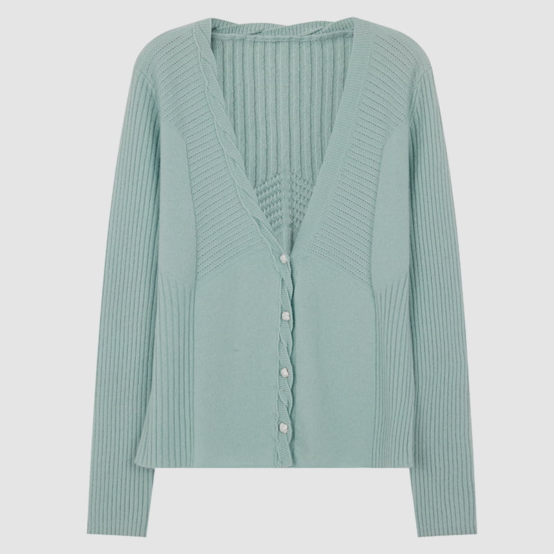 ML2218 V-Muineál Twist Cniotála Aonchíche Cardigan Le Cnaipí Peitil