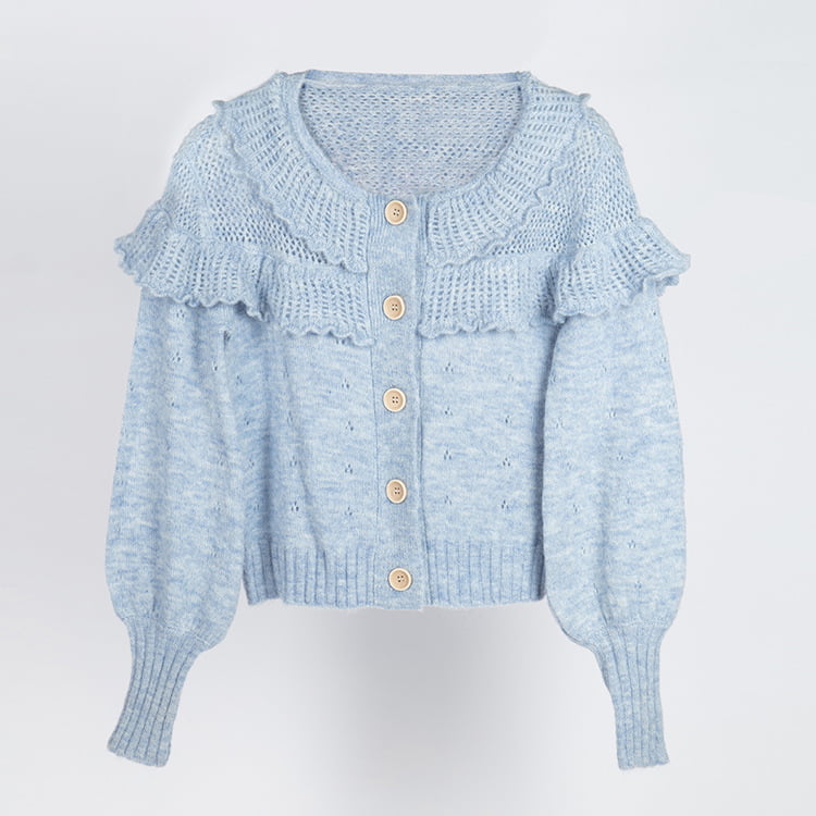 SM-K0007 Collar Lása Milis Ilchiseal Mohair Cniotáilte Cardigan