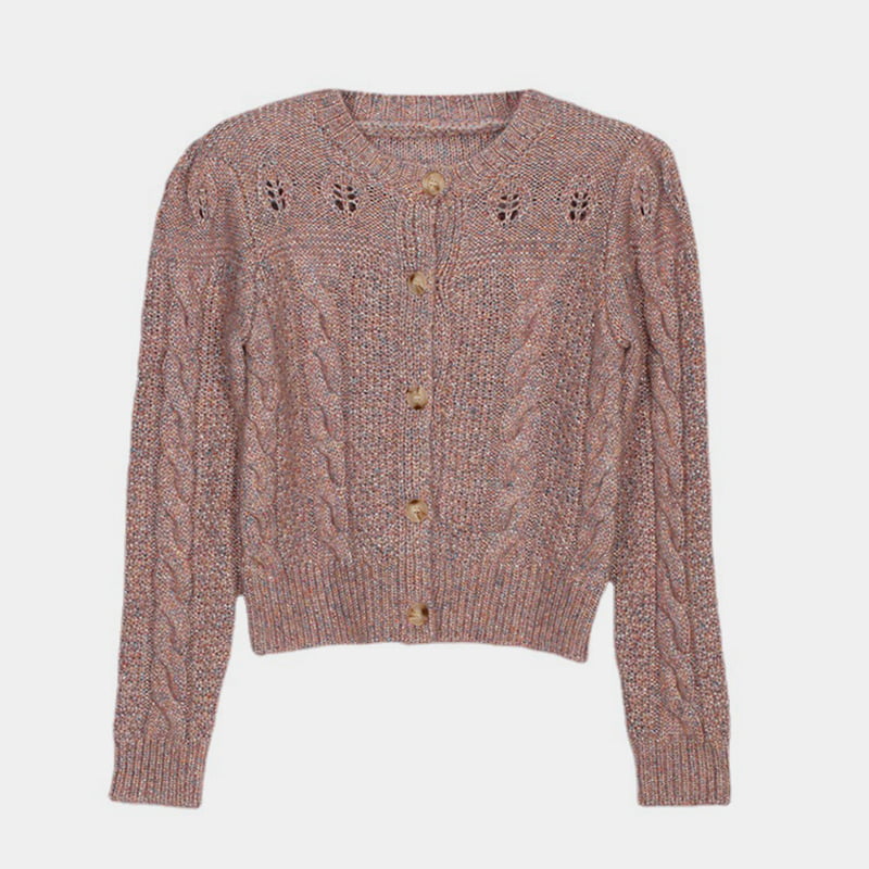SM-K0006 Línéadaigh Hollow Cniotál Muinchille Fada Scaoilte mBan Cardigan