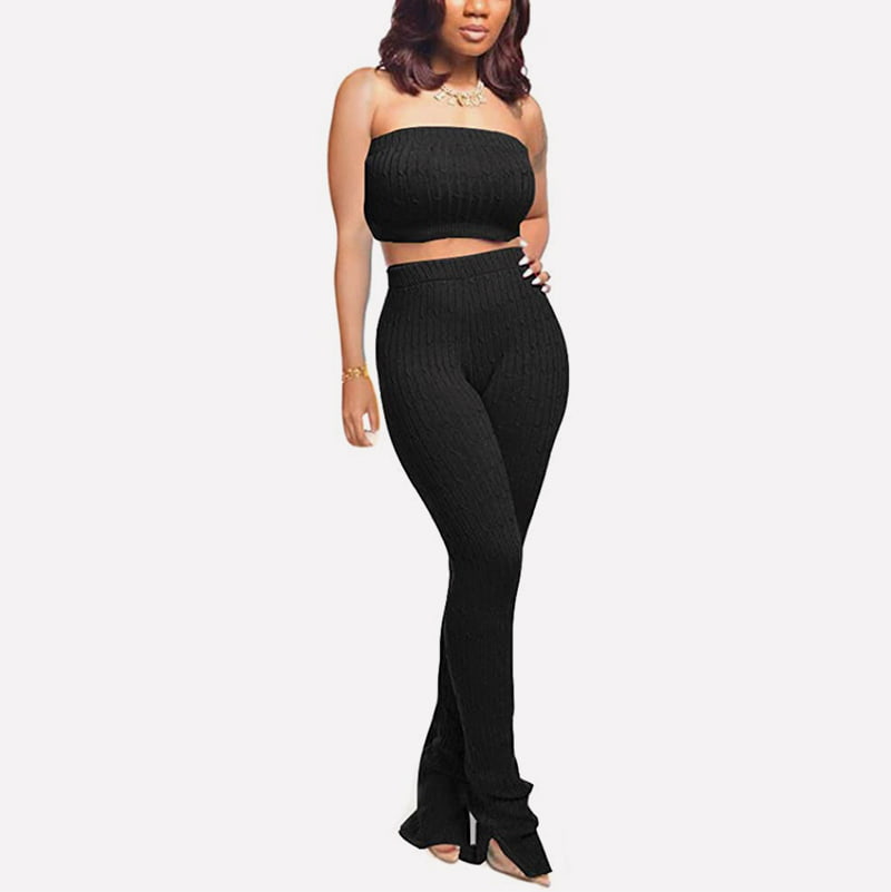 SM-K0095 Cíche Cniotáilte Gearr Strapless Agus Bríste Cniotáilte Dhá Phíosa Cniotáilte