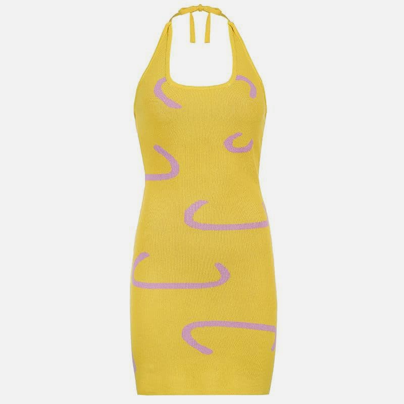 SM-K0087 Dath Striped Jacquard Halter gúna Cniotáilte Gearr sleeveless